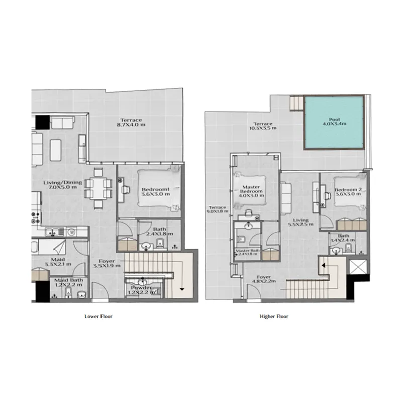 3 BR layout at Sky Hills Residence