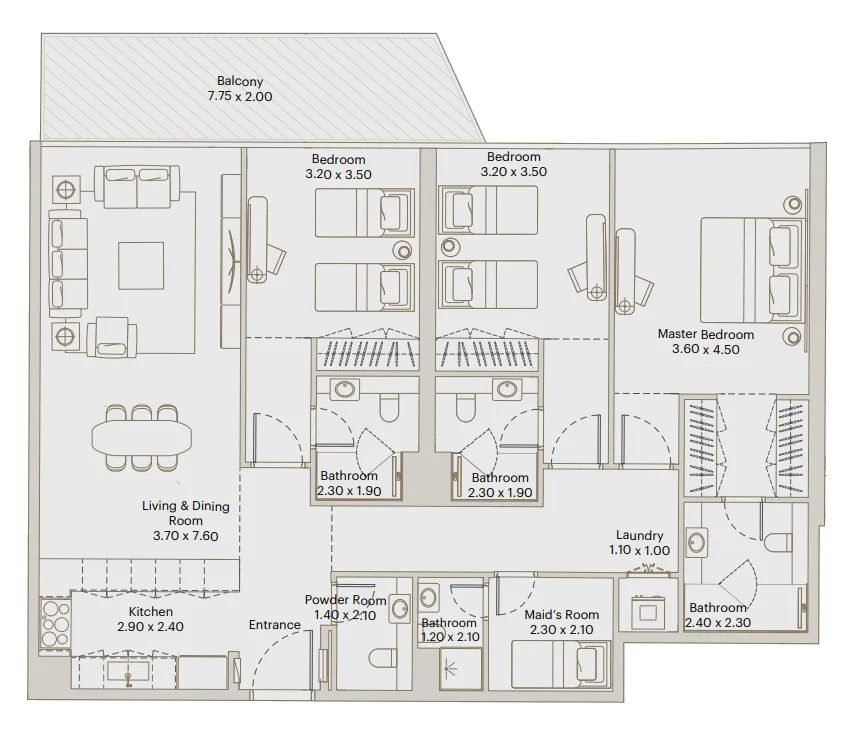 3 BR layout at Eleve