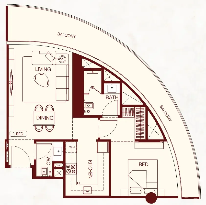1 BR layout at Binghatti Skyflame