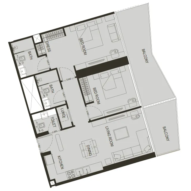 2 BR layout at Binghatti Haven