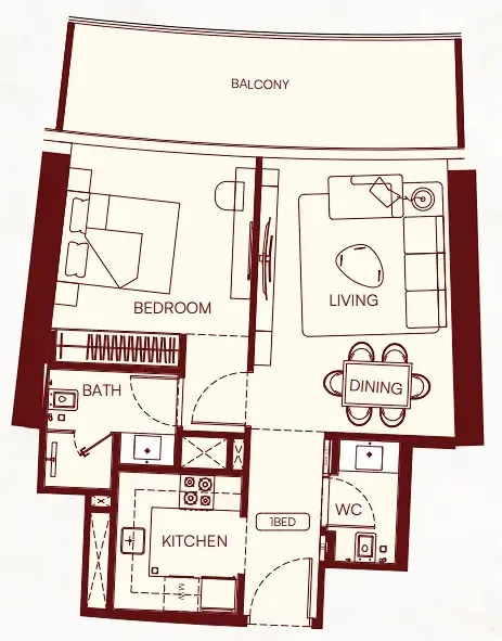 1 BR layout at Binghatti Skyflame