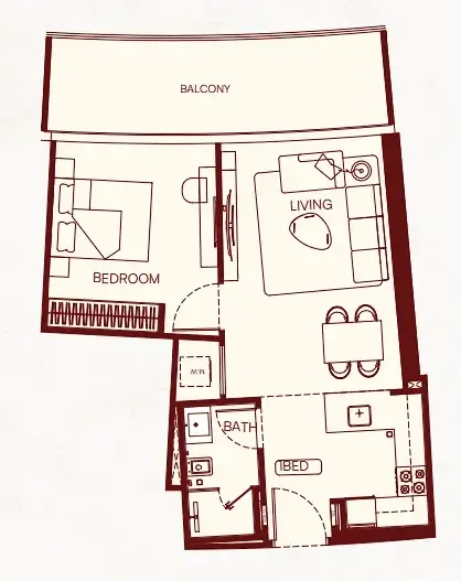 1 BR layout at Binghatti Skyflame