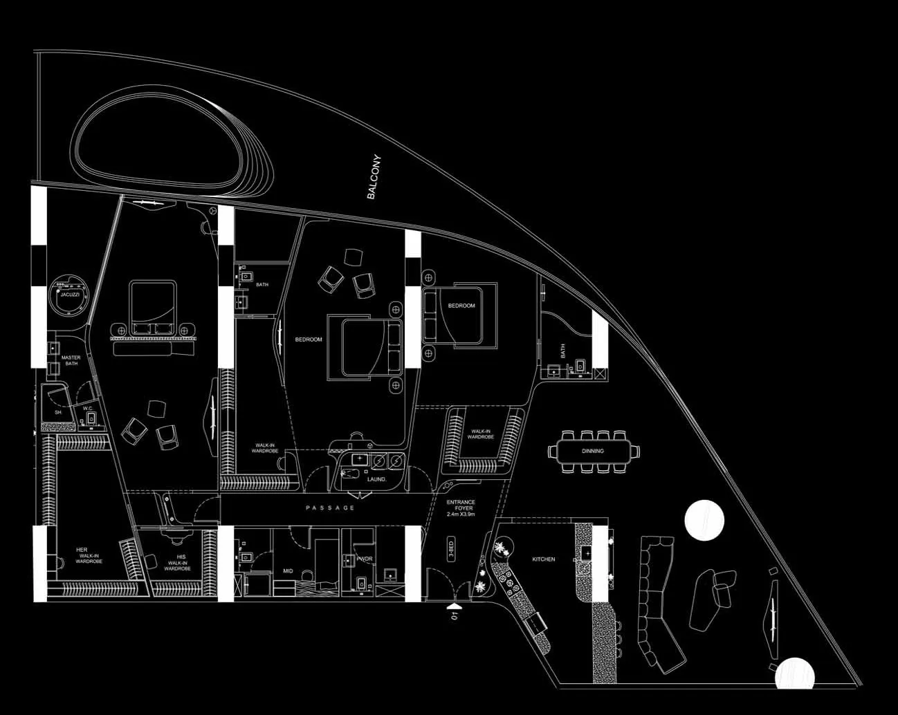 3 BR layout at Bugatti Residences by Binghatti