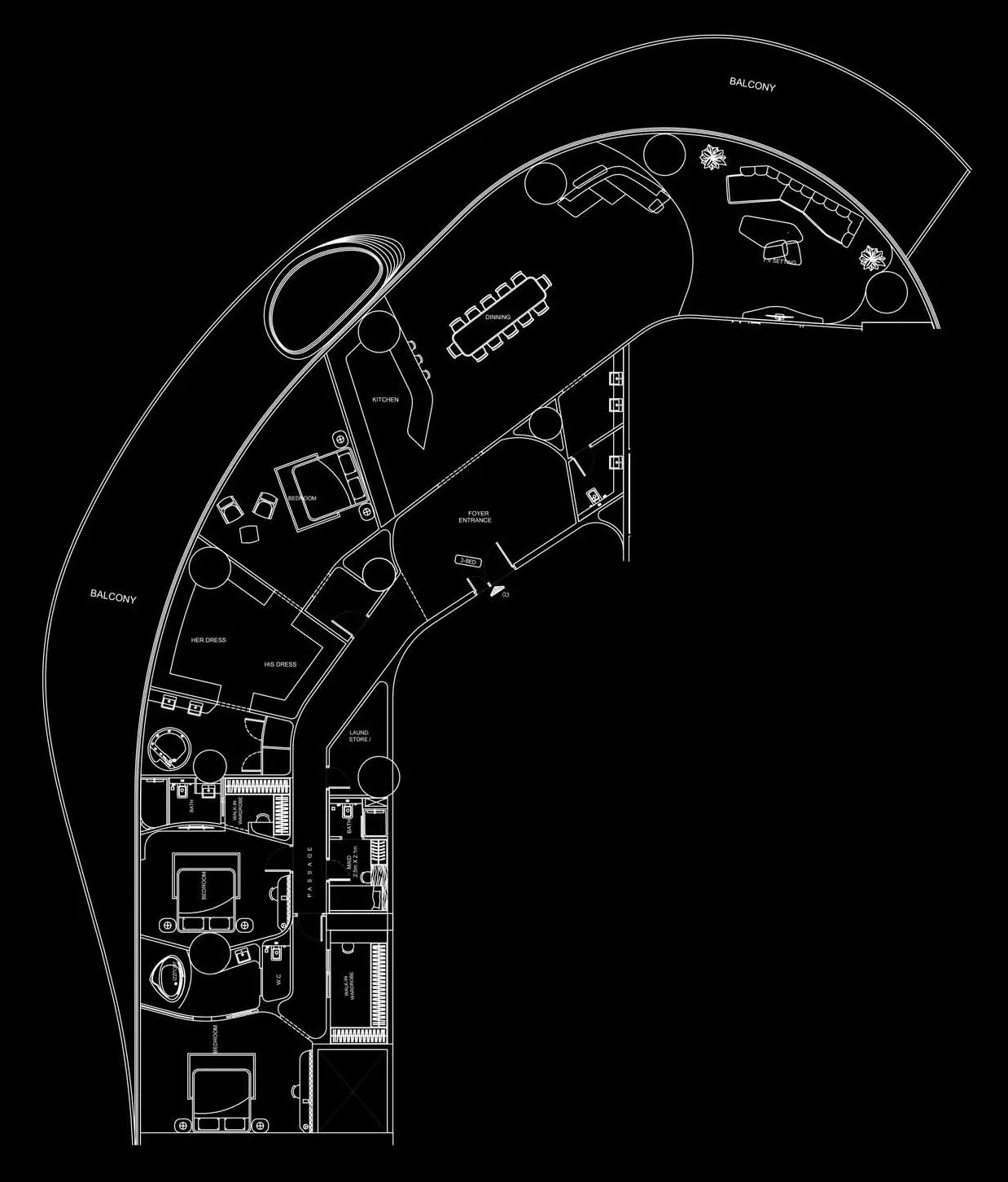 3 BR layout at Bugatti Residences by Binghatti