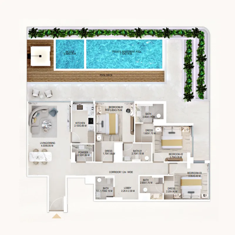 3 BR layout at Rabdan Gardens