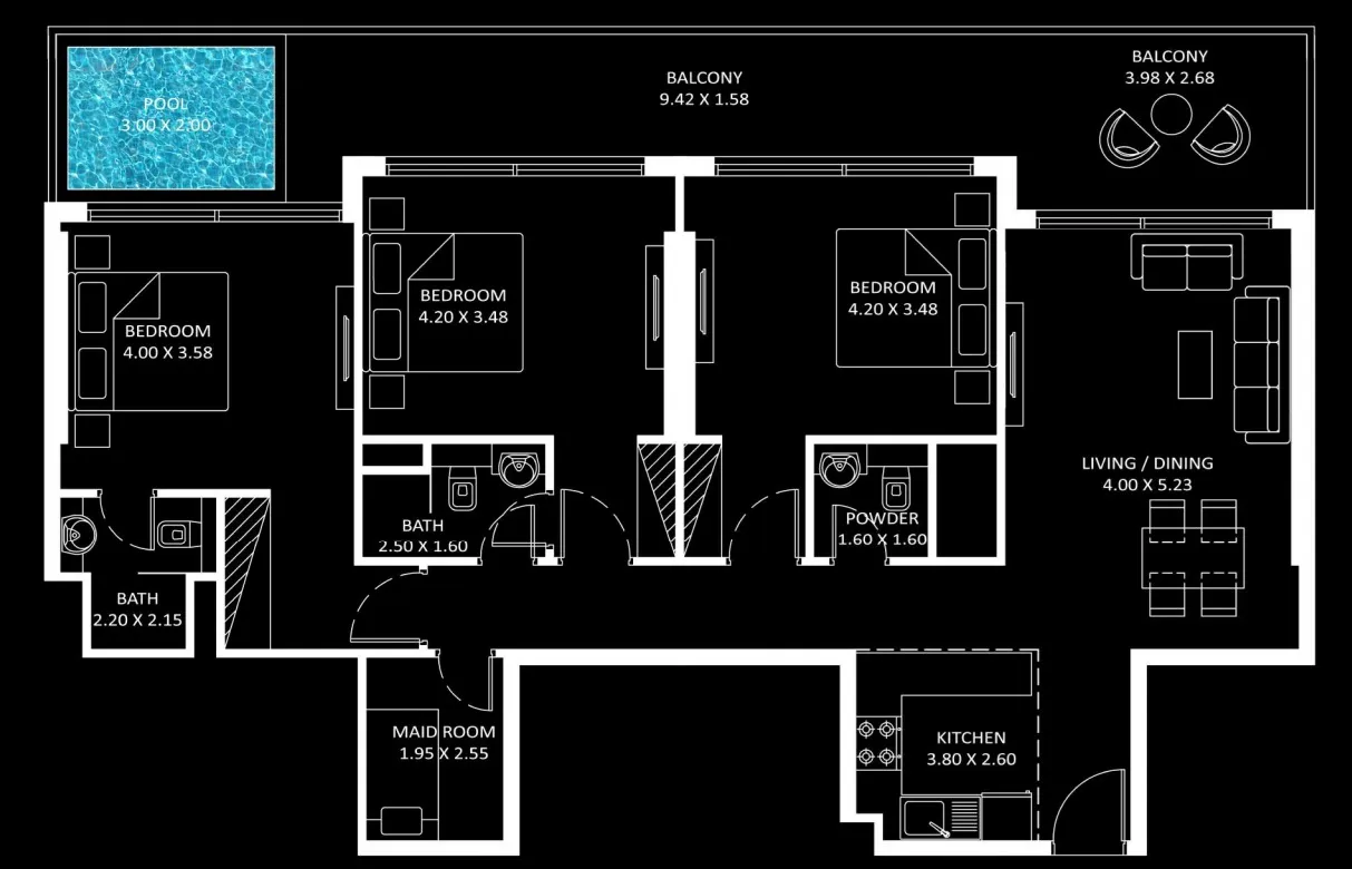 3 BR layout at Diamondz