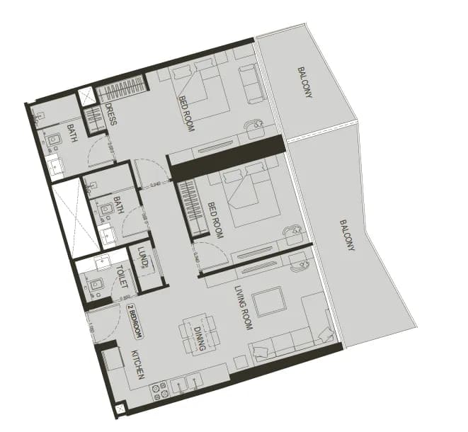 2 BR layout at Binghatti Haven