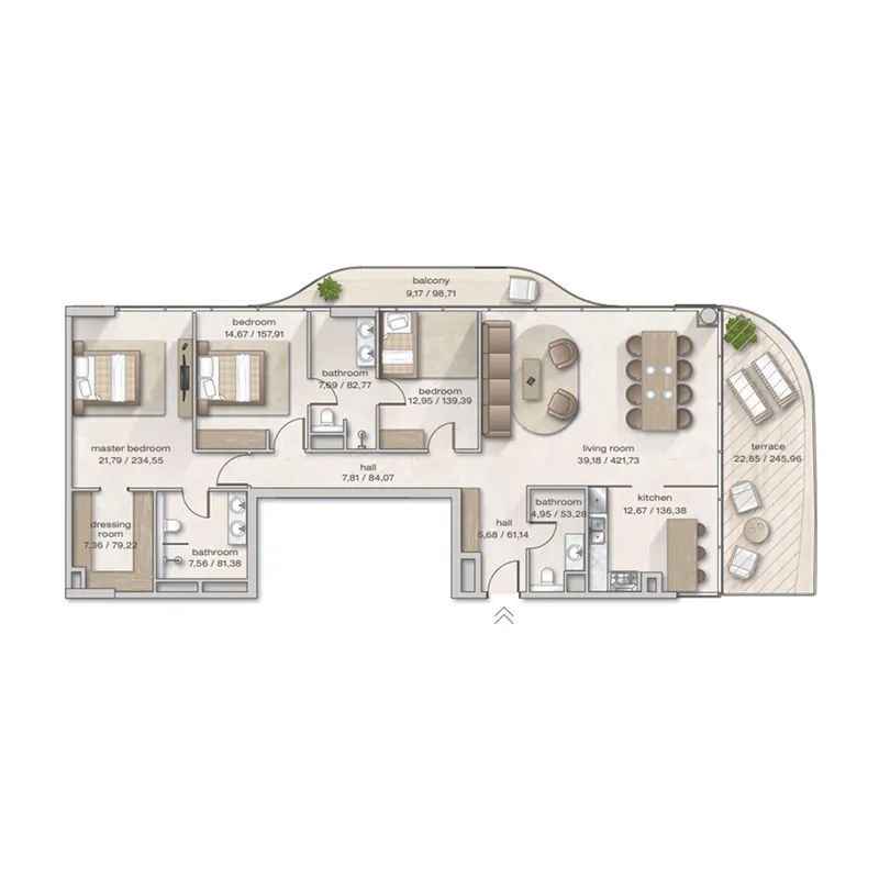 3 BR layout at Zephyra Residences