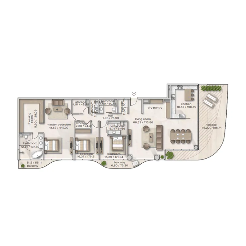3 BR layout at Zephyra Residences