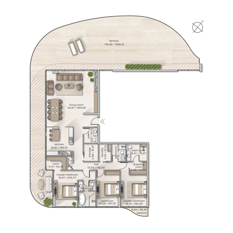 3 BR layout at Zephyra Residences