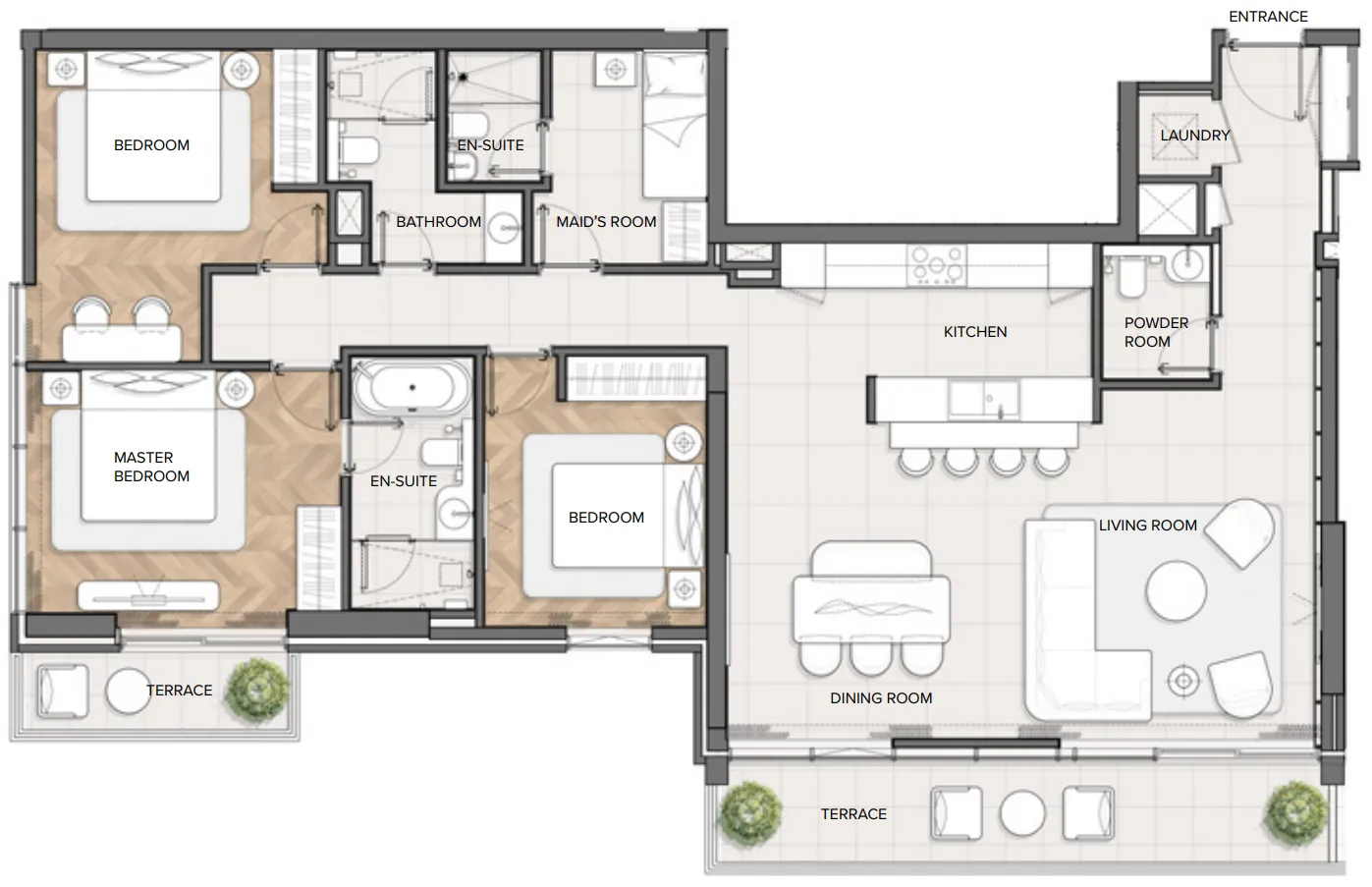 3 BR layout at Residences Du Port Autograph Collection