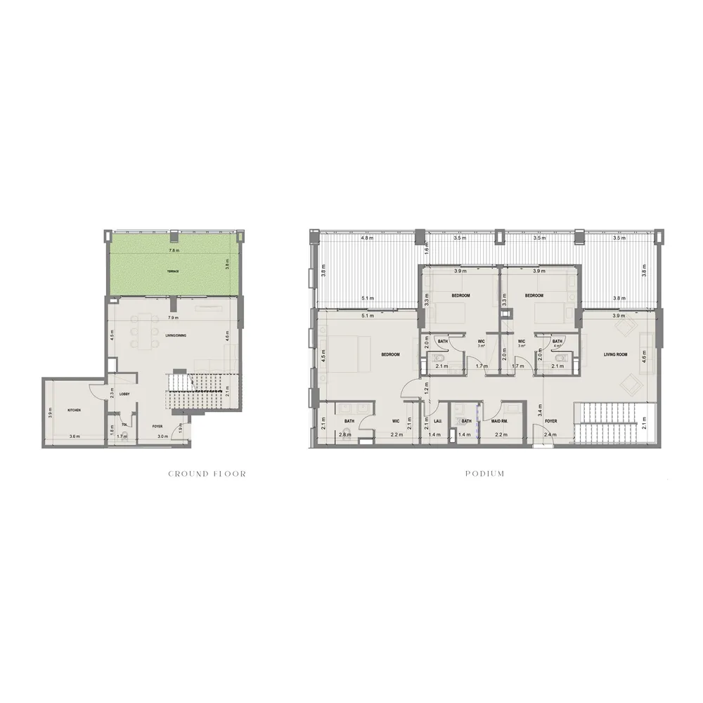 3 BR layout at Blue Marina Residence