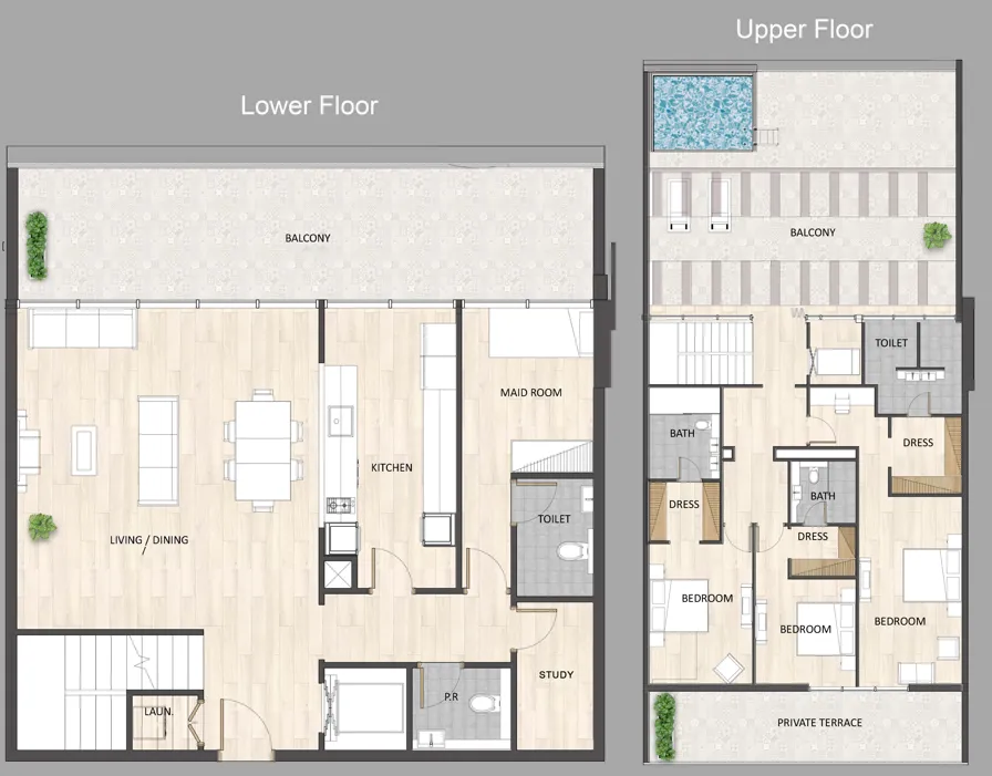 3 BR layout at Barari Palace