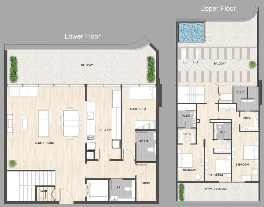 3 BR layout at Barari Palace