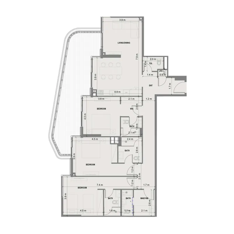 3 BR layout at Blue Marina Residence