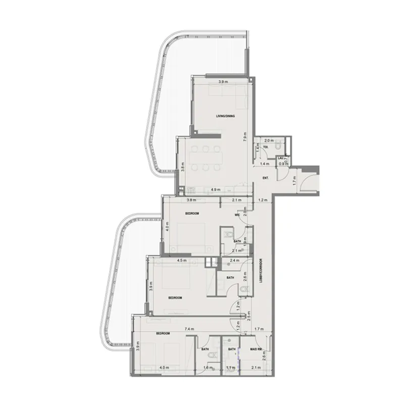 3 BR layout at Blue Marina Residence