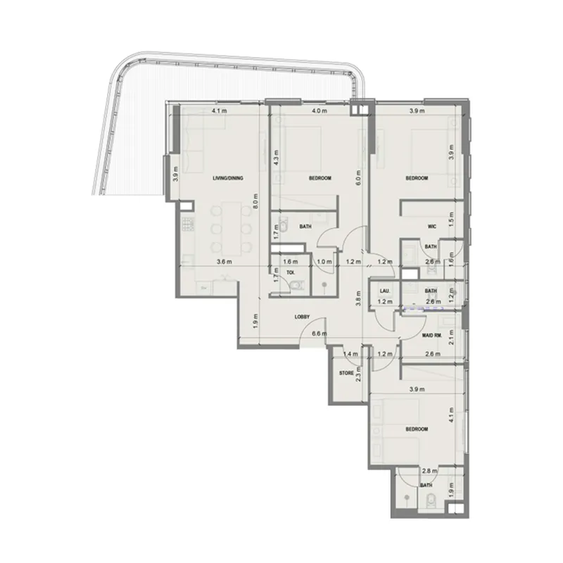 3 BR layout at Blue Marina Residence