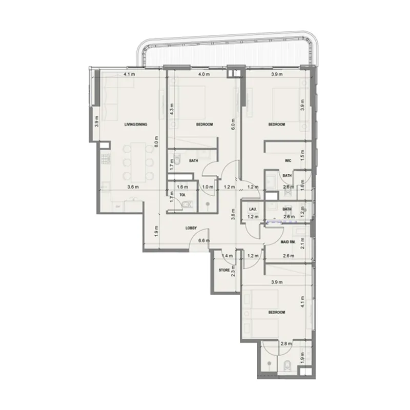 3 BR layout at Blue Marina Residence