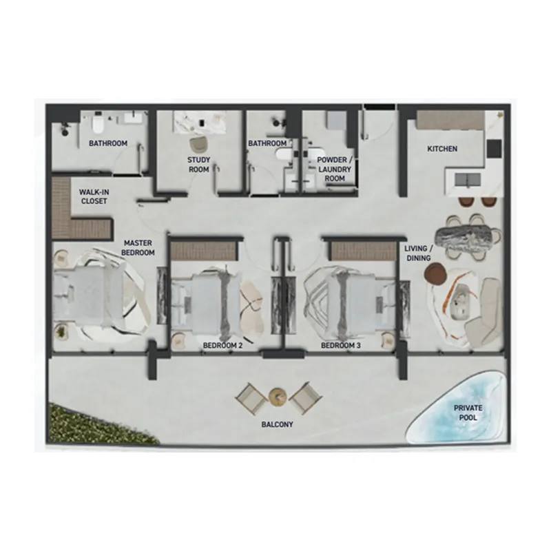 3 BR layout at Hadley Heights 2