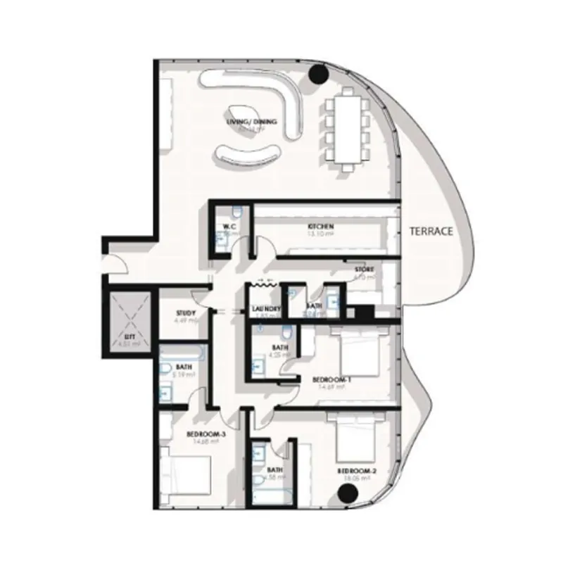 3 BR layout at Coralis Residences