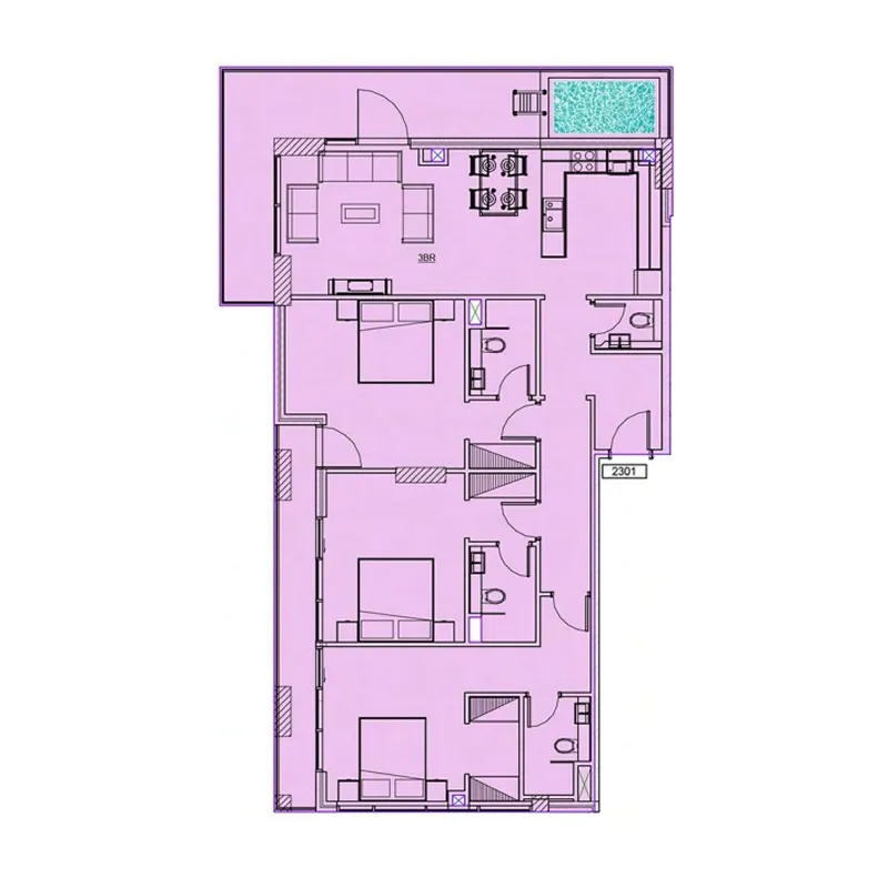 3 BR layout at Samana Waves Phase II