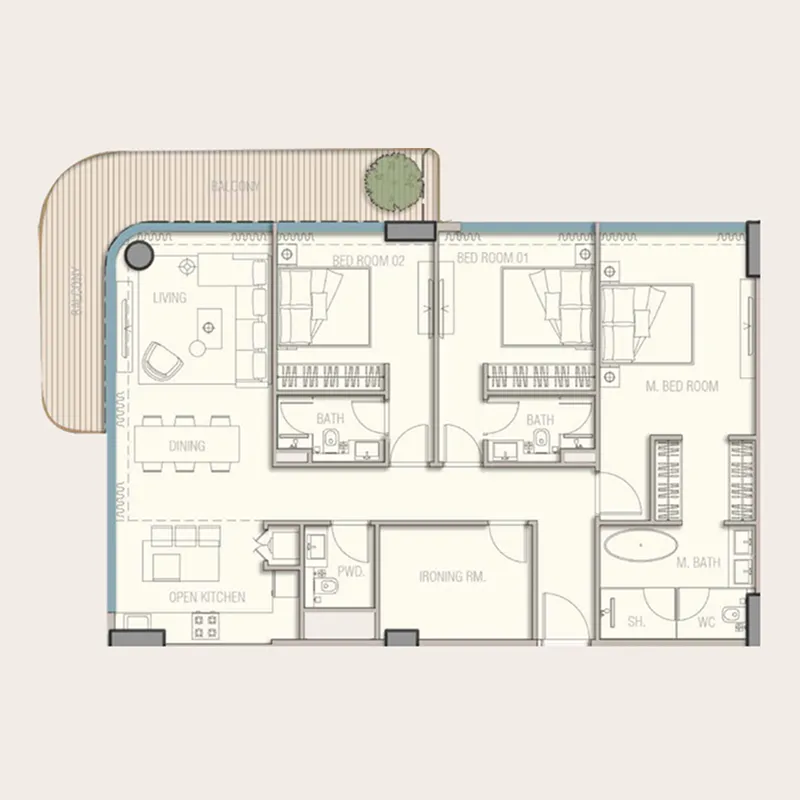 3 BR layout at Aquora by Casa Vista Development