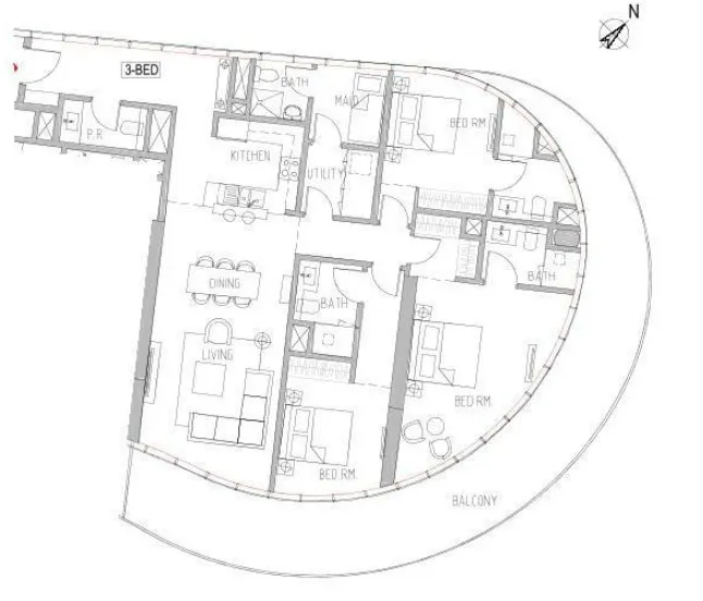 Canal Heights 3 BR floor plan in Business Bay, Dubai, by DAMAC