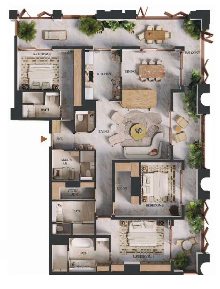 3 BR layout at Elire Managed by LUX