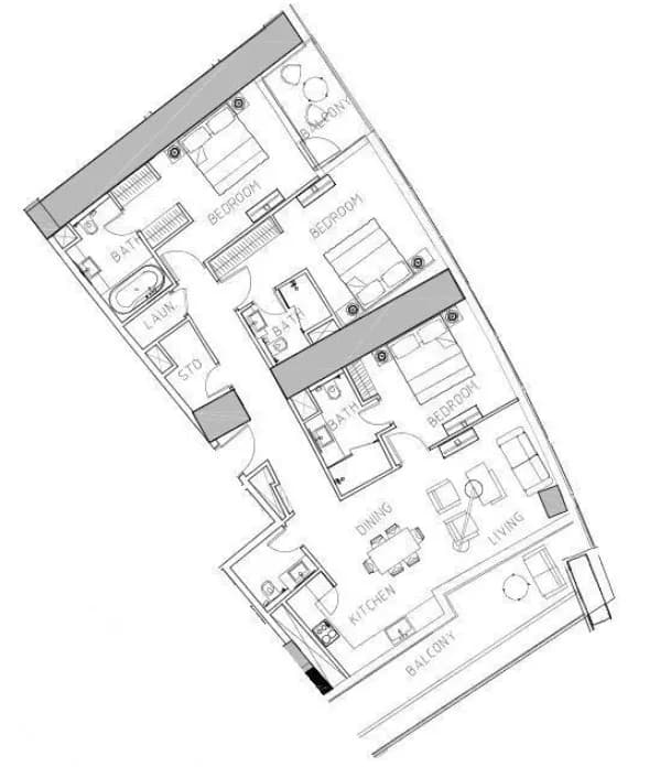 Safa Two de Grisogono 3 BR floor plan in Business Bay, Dubai, by DAMAC