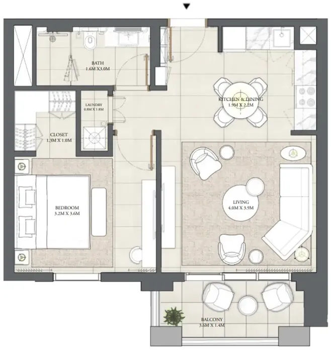 1 BR layout at Cedar