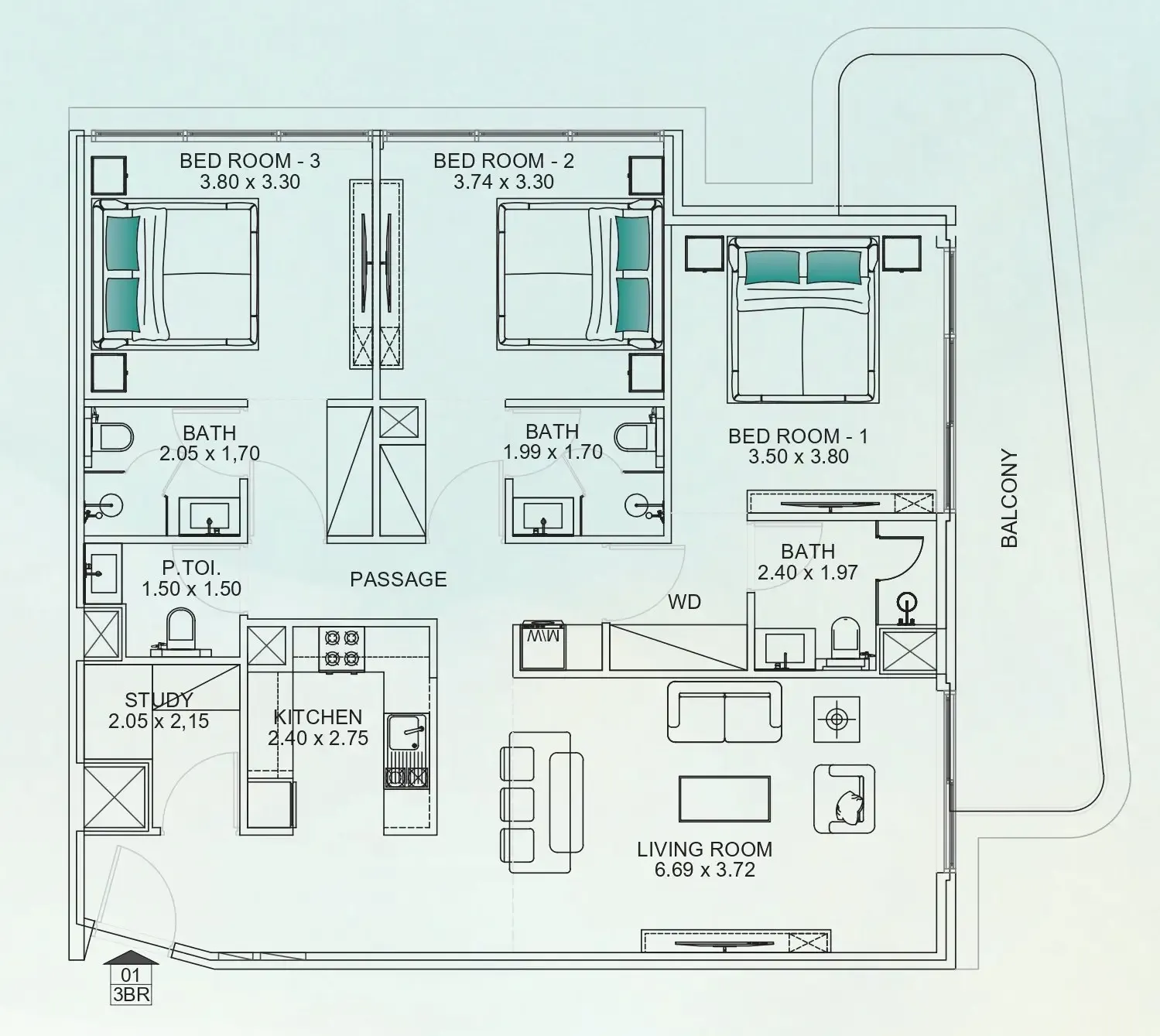3 BR layout at Floarea Breeze