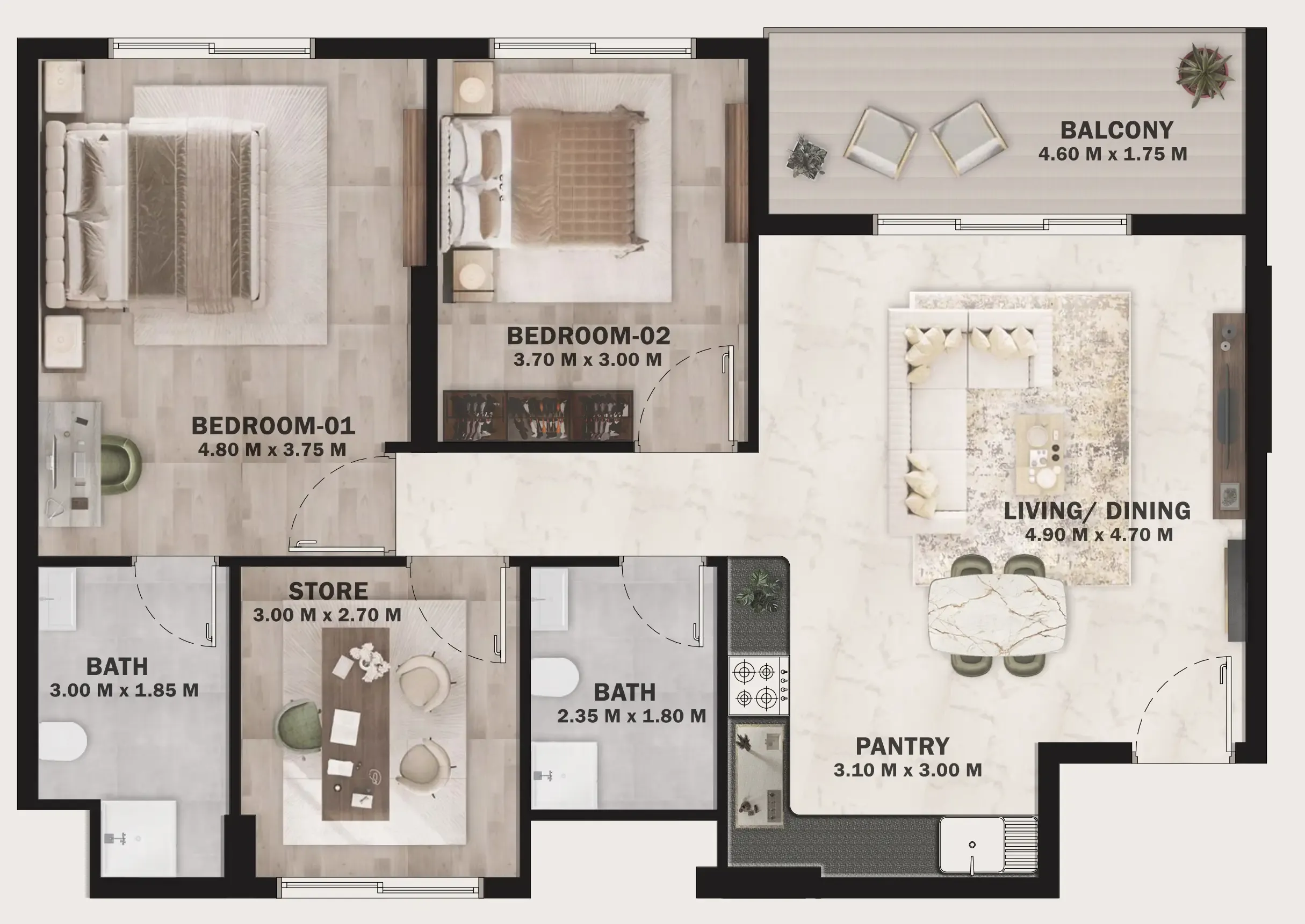 2 BR layout at VOI Residence