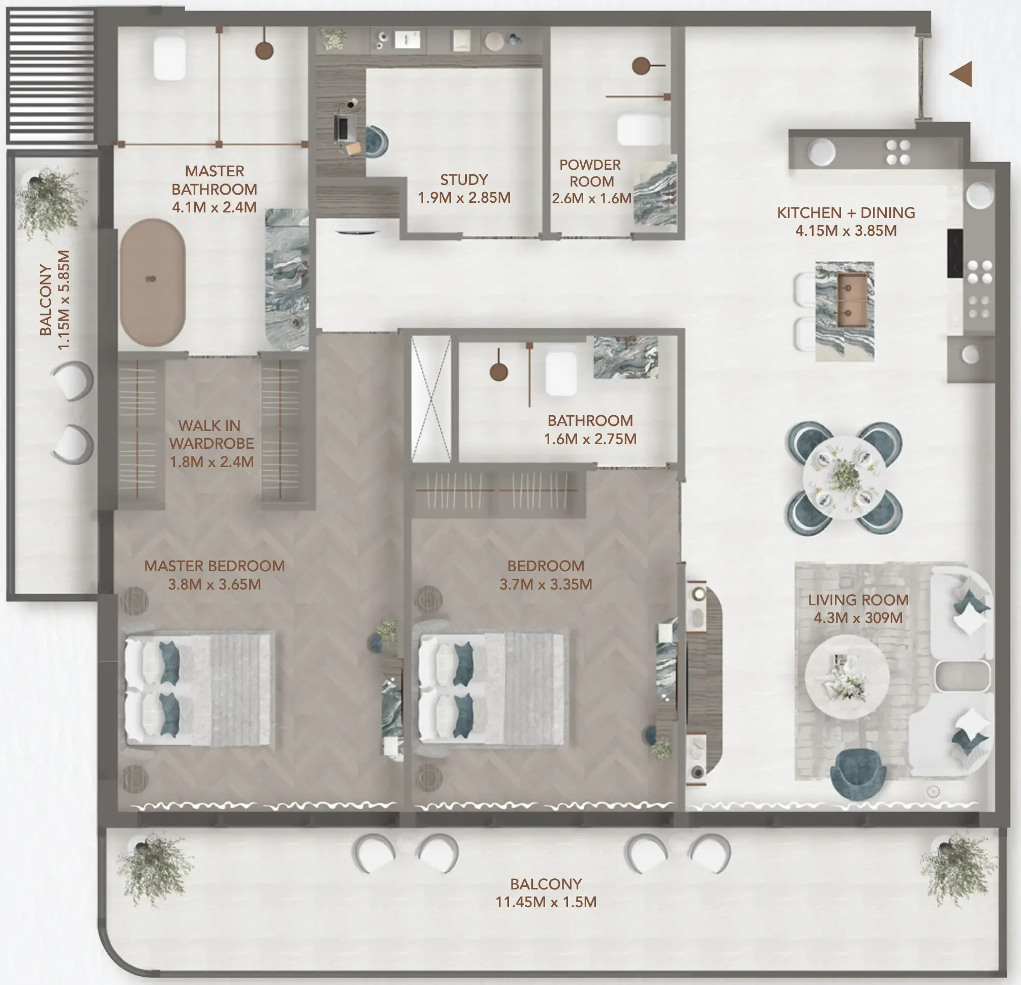 2 BR layout at 241 Waterside