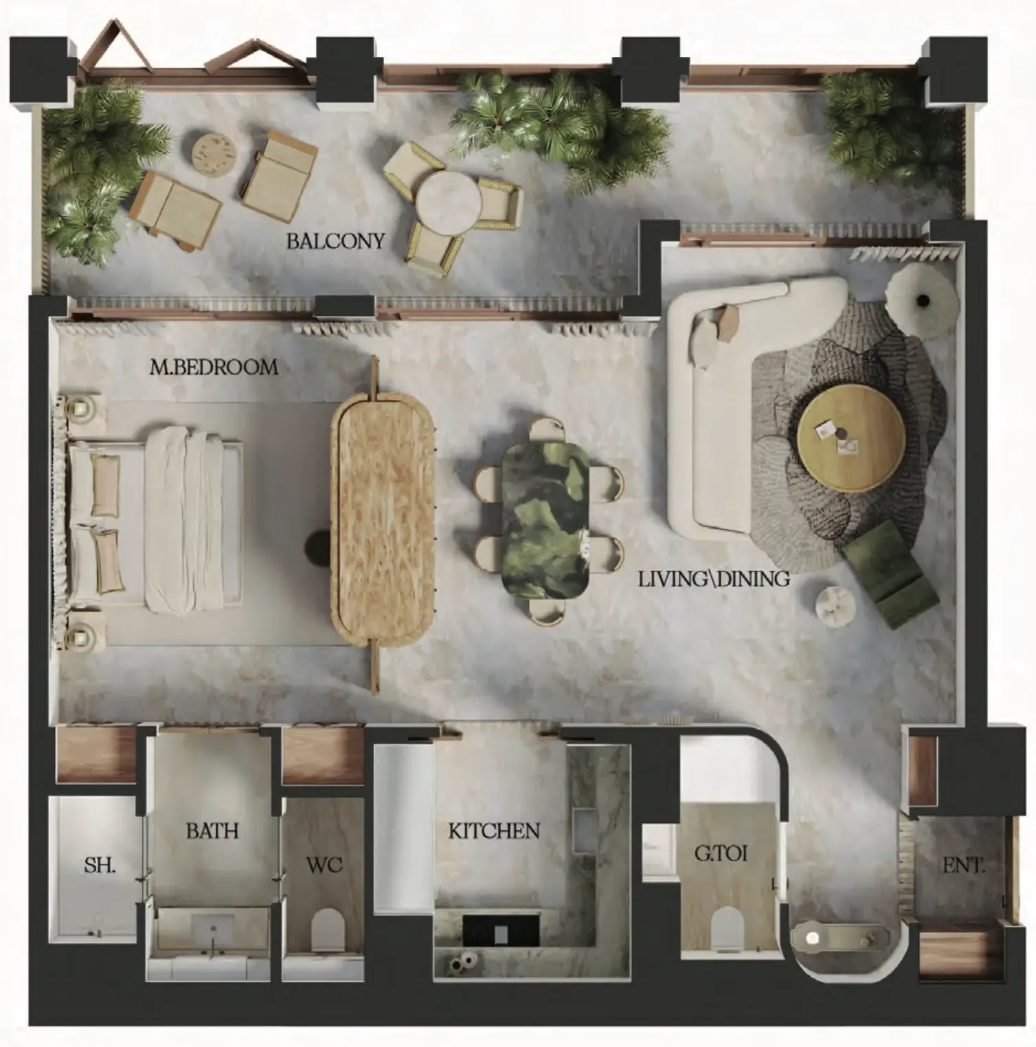 1 BR layout at Elire Managed by LUX