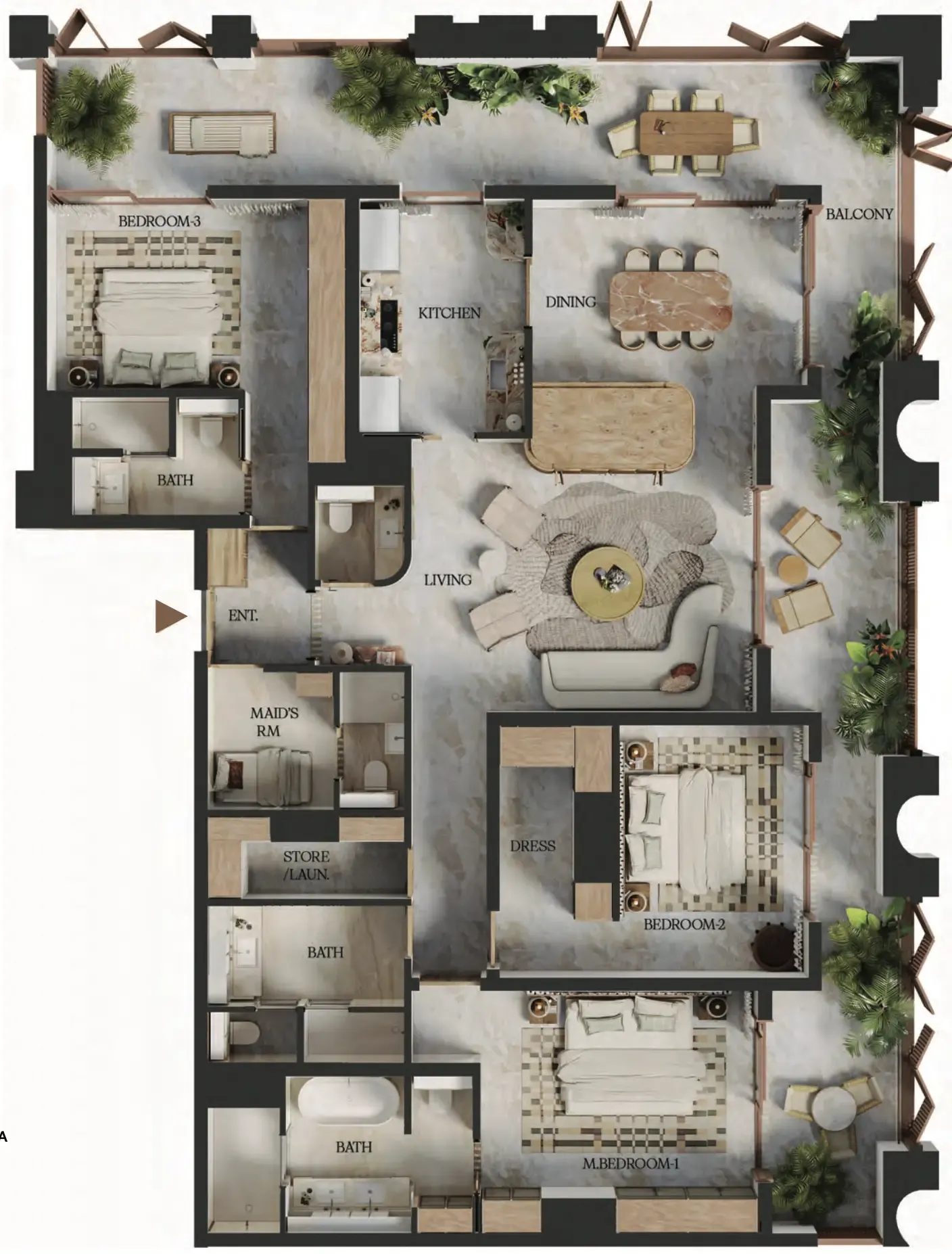 3 BR layout at Elire Managed by LUX