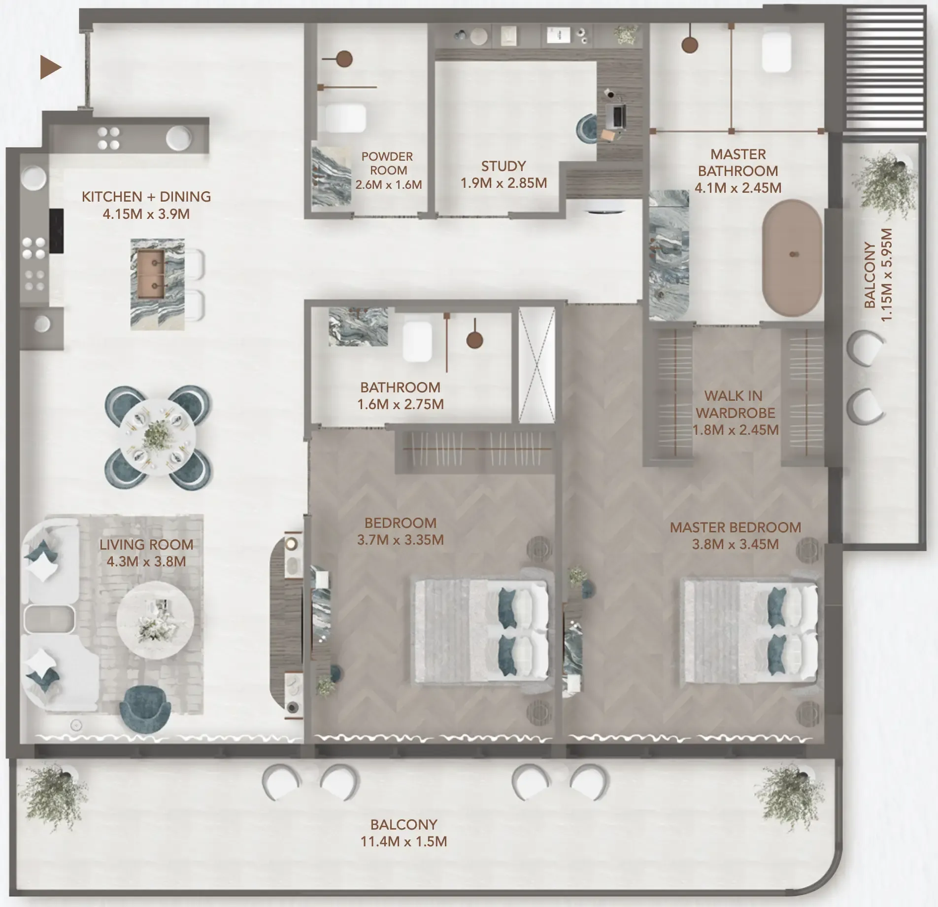 2 BR layout at 241 Waterside