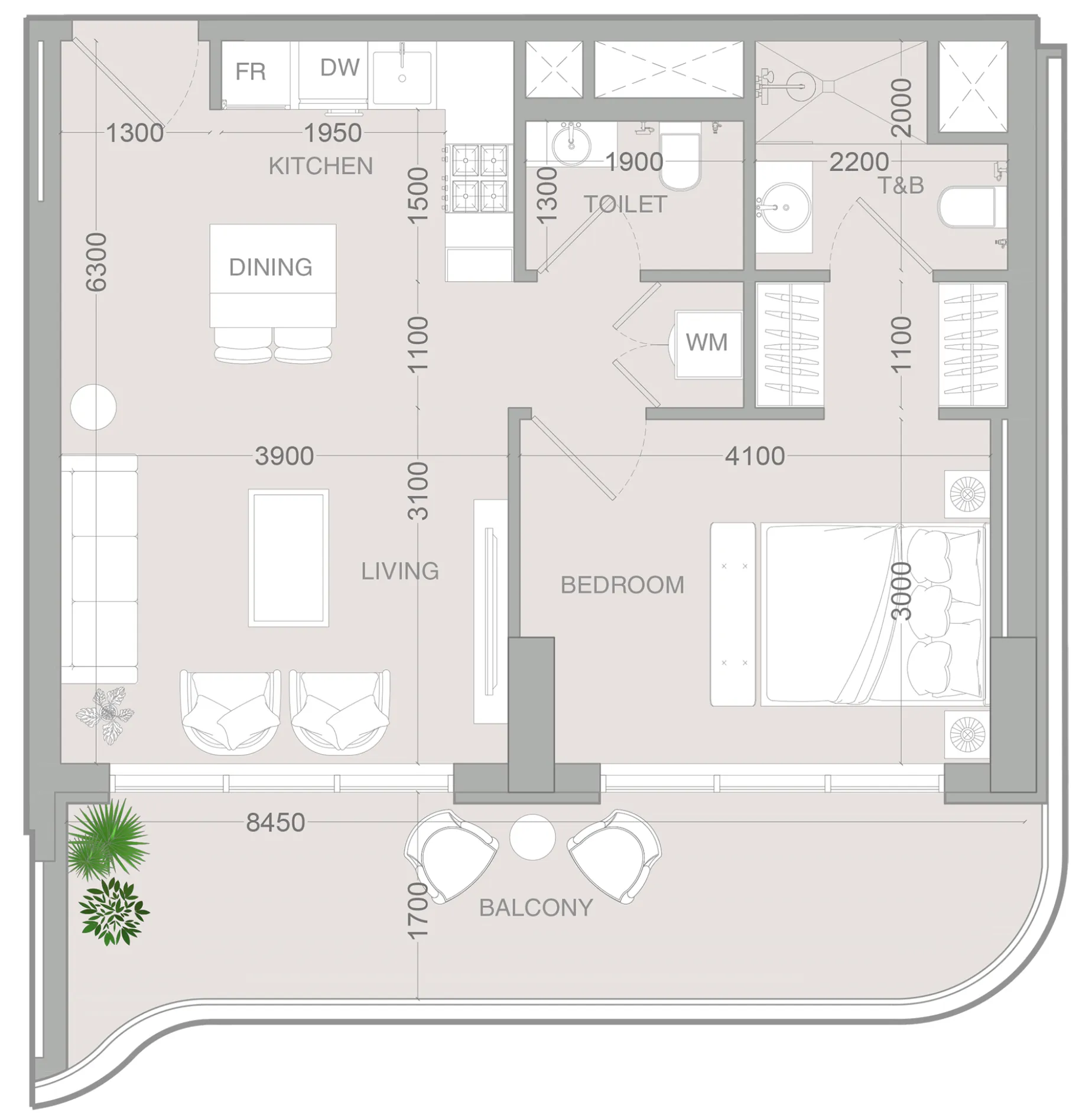 1 BR layout at ALTA V1EW