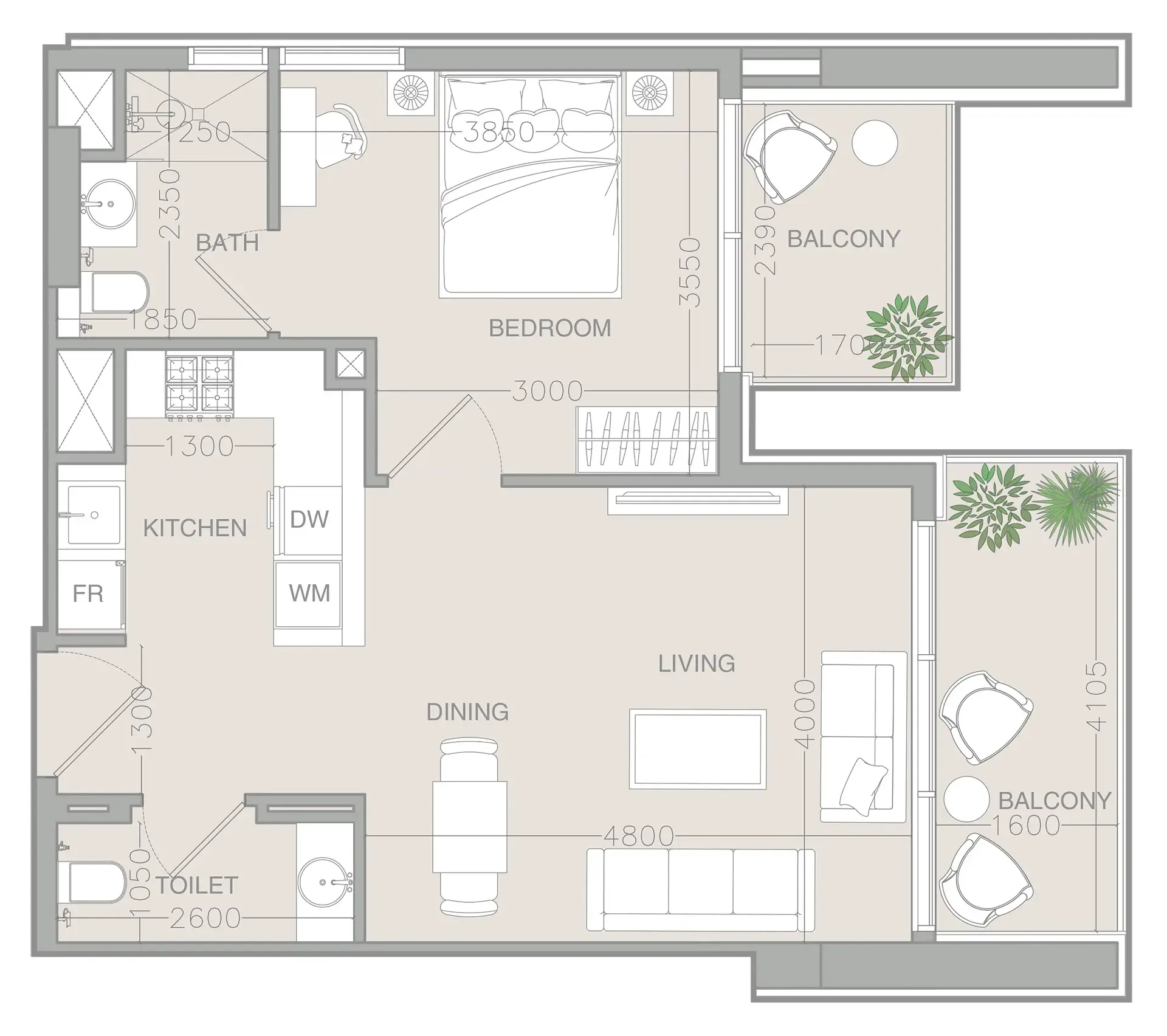 1 BR layout at ELAR1S Rise