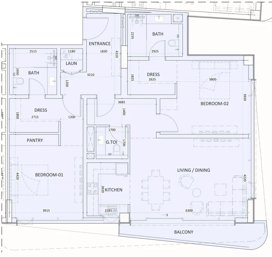 2 BR layout at Luzora Residence