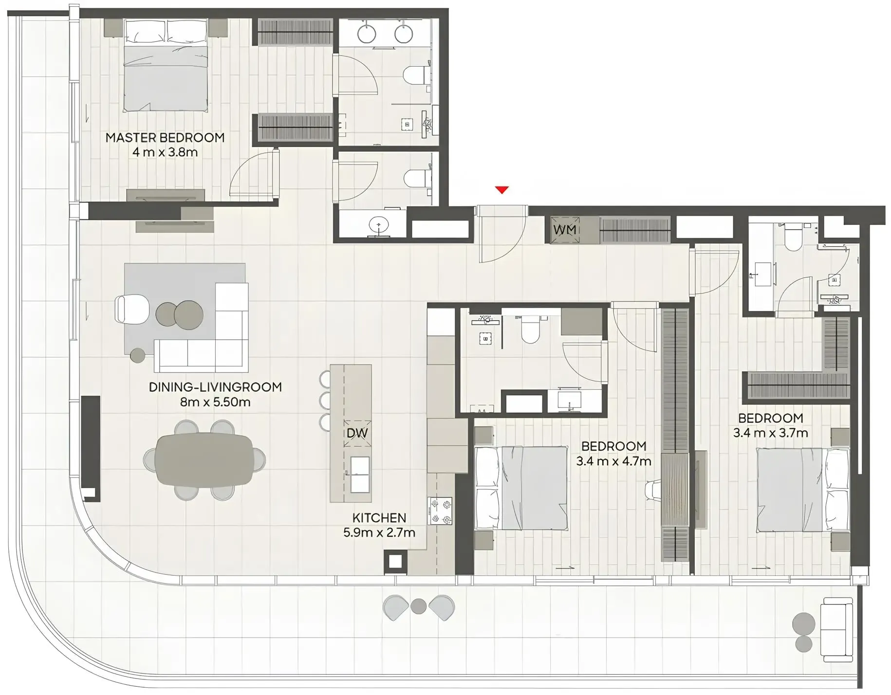 3 BR layout at LIV Oceanside