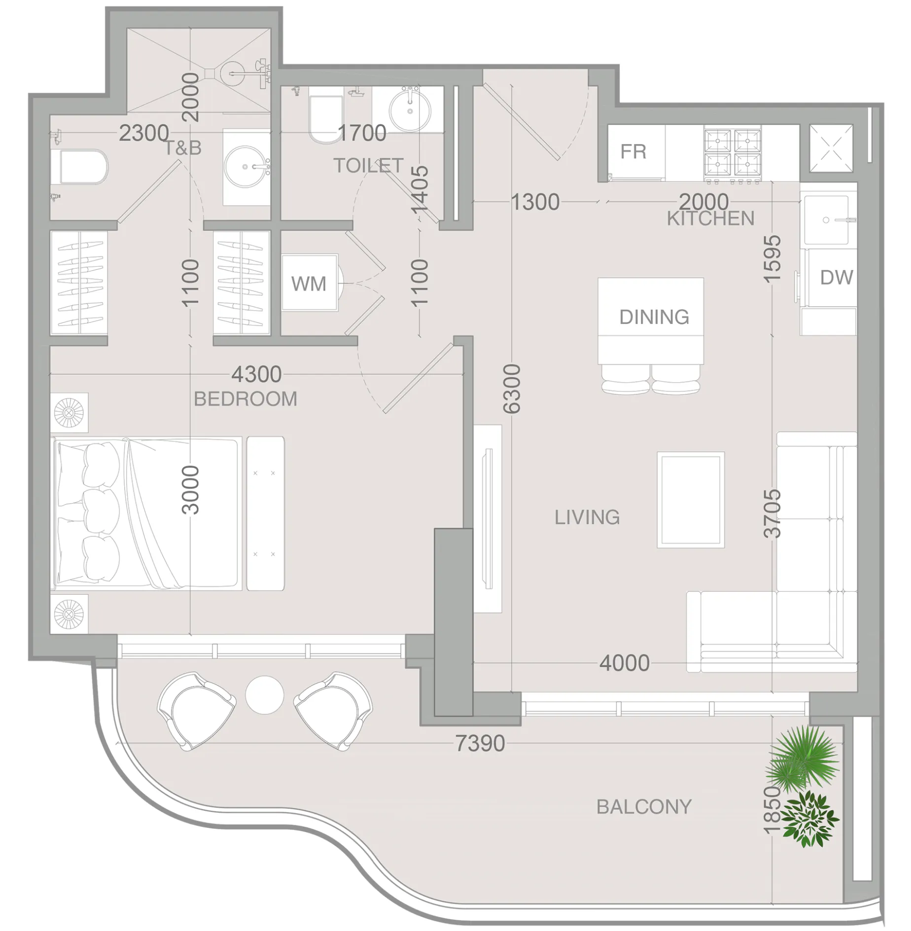 1 BR layout at ALTA V1EW
