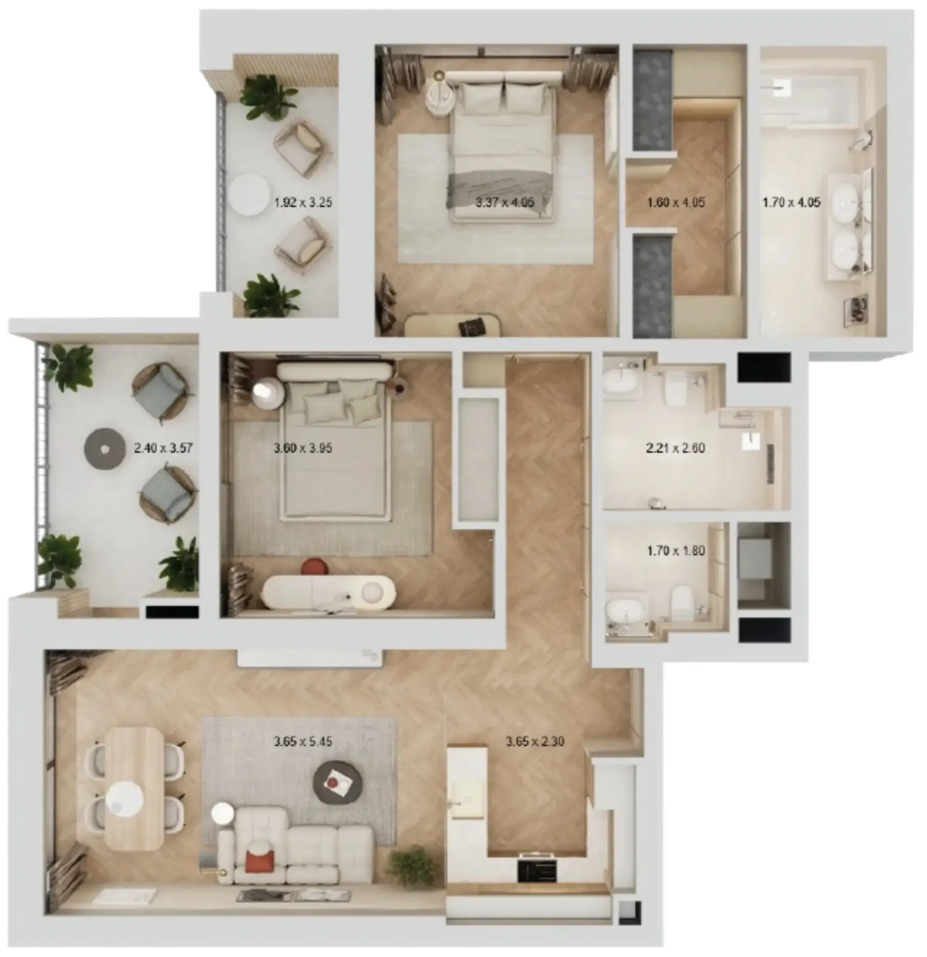 2 BR layout at Arisha Terraces