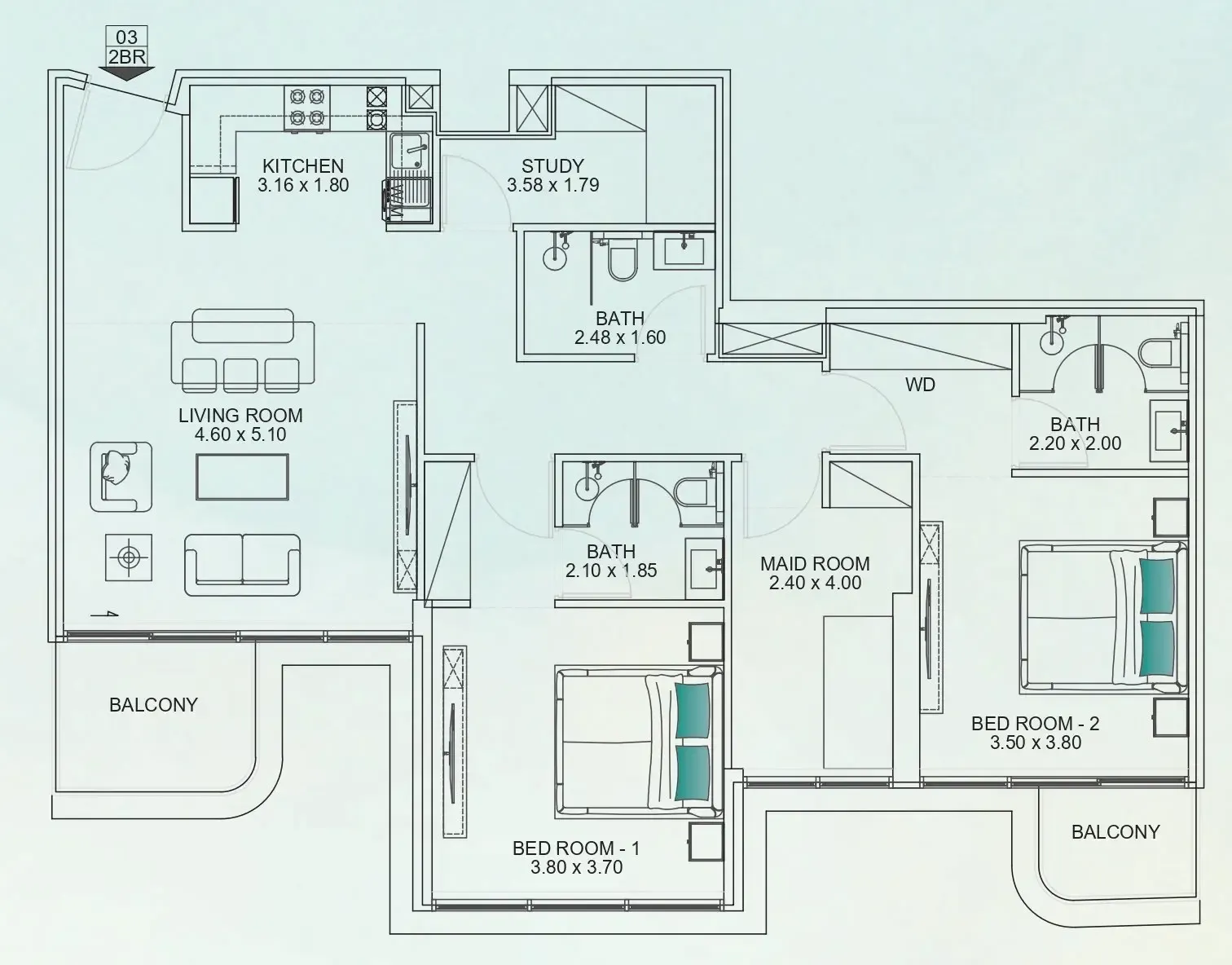 2 BR layout at Floarea Breeze