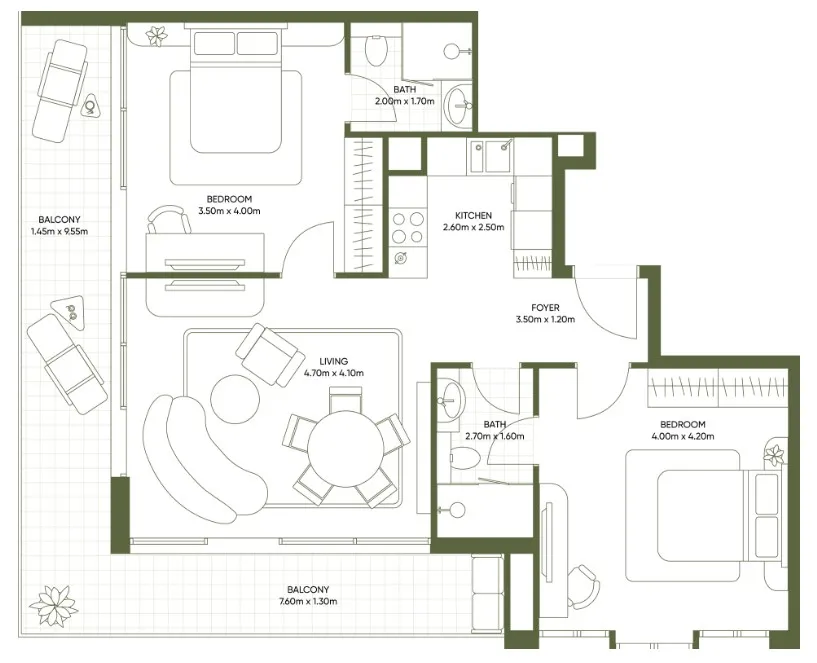 2 BR layout at Olivia Gardens