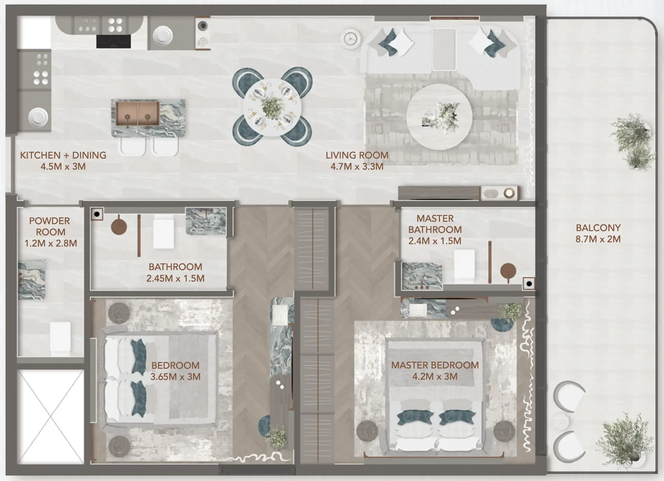 2 BR layout at 241 Waterside