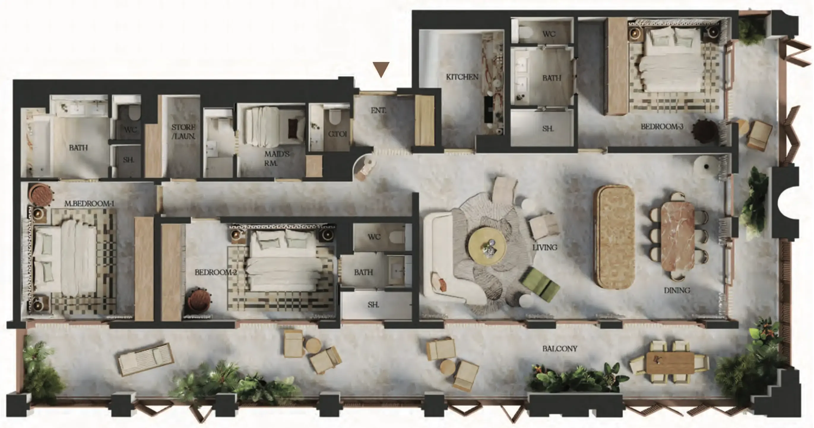 3 BR layout at Elire Managed by LUX