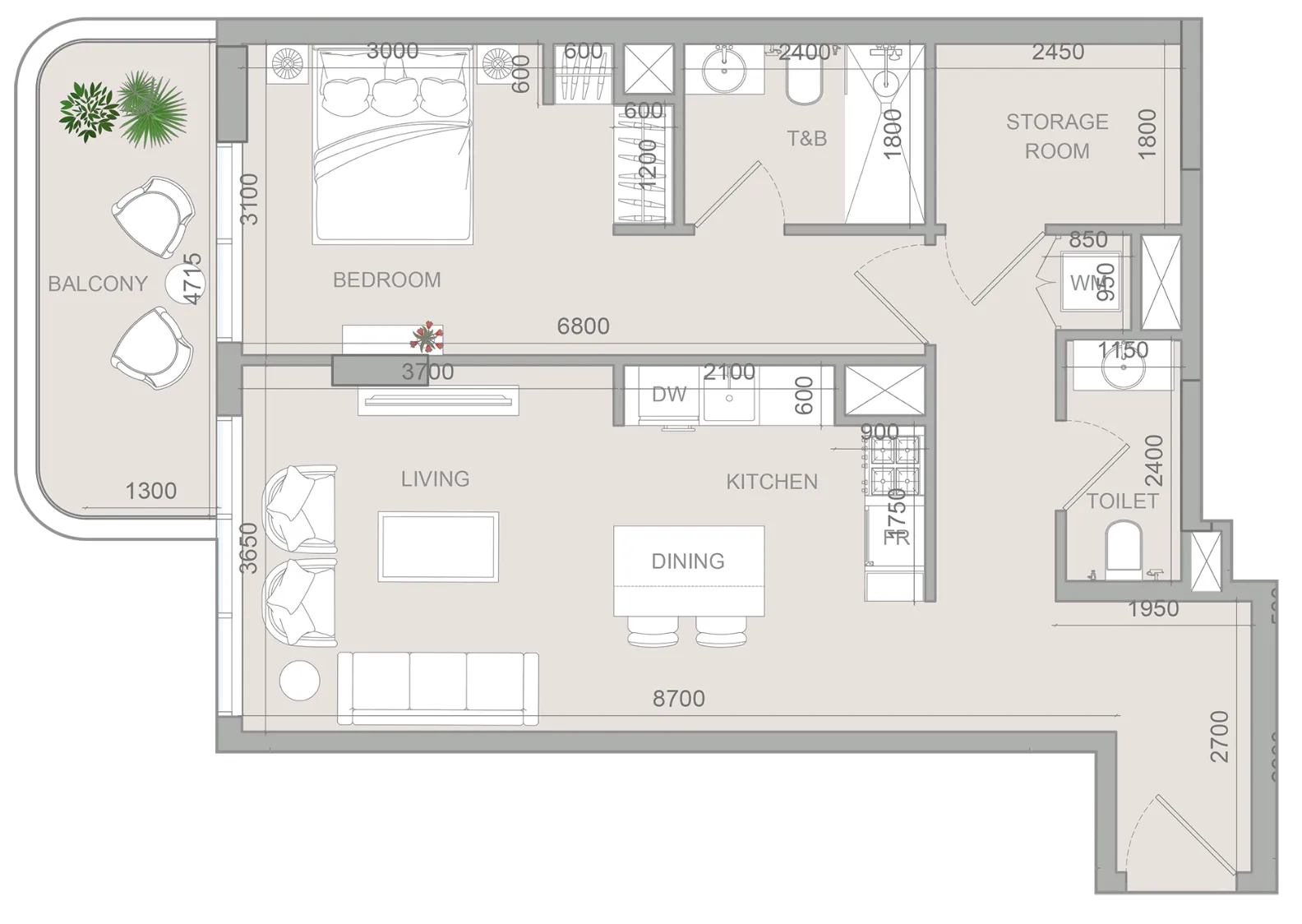 1 BR layout at S1LV1ANA Park