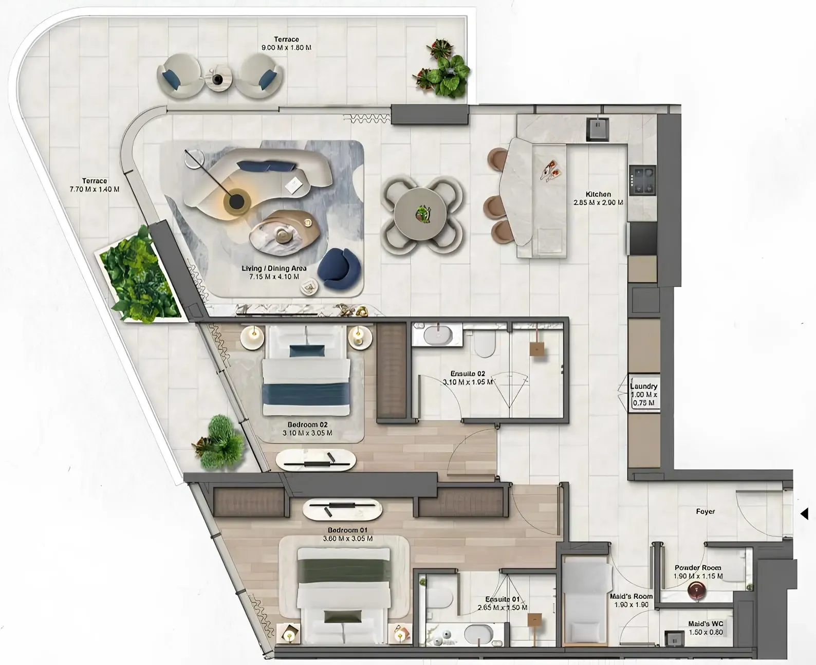 2 BR layout at Soulever by Beyond
