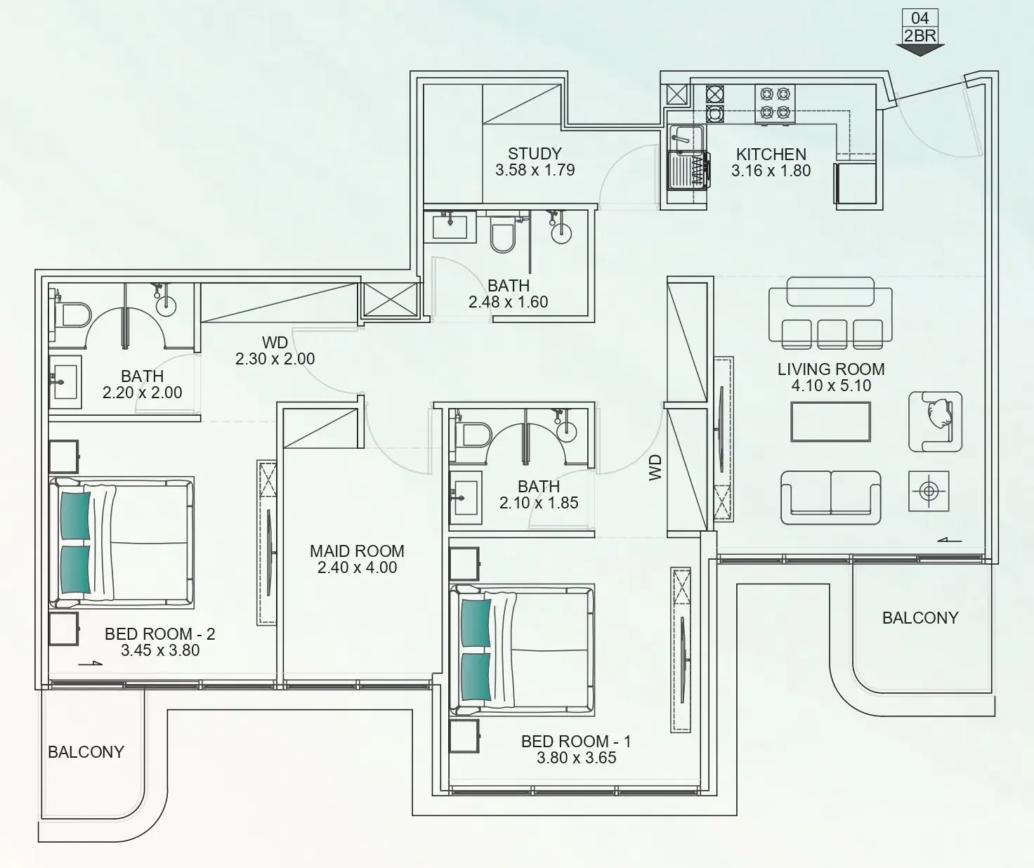 2 BR layout at Floarea Breeze