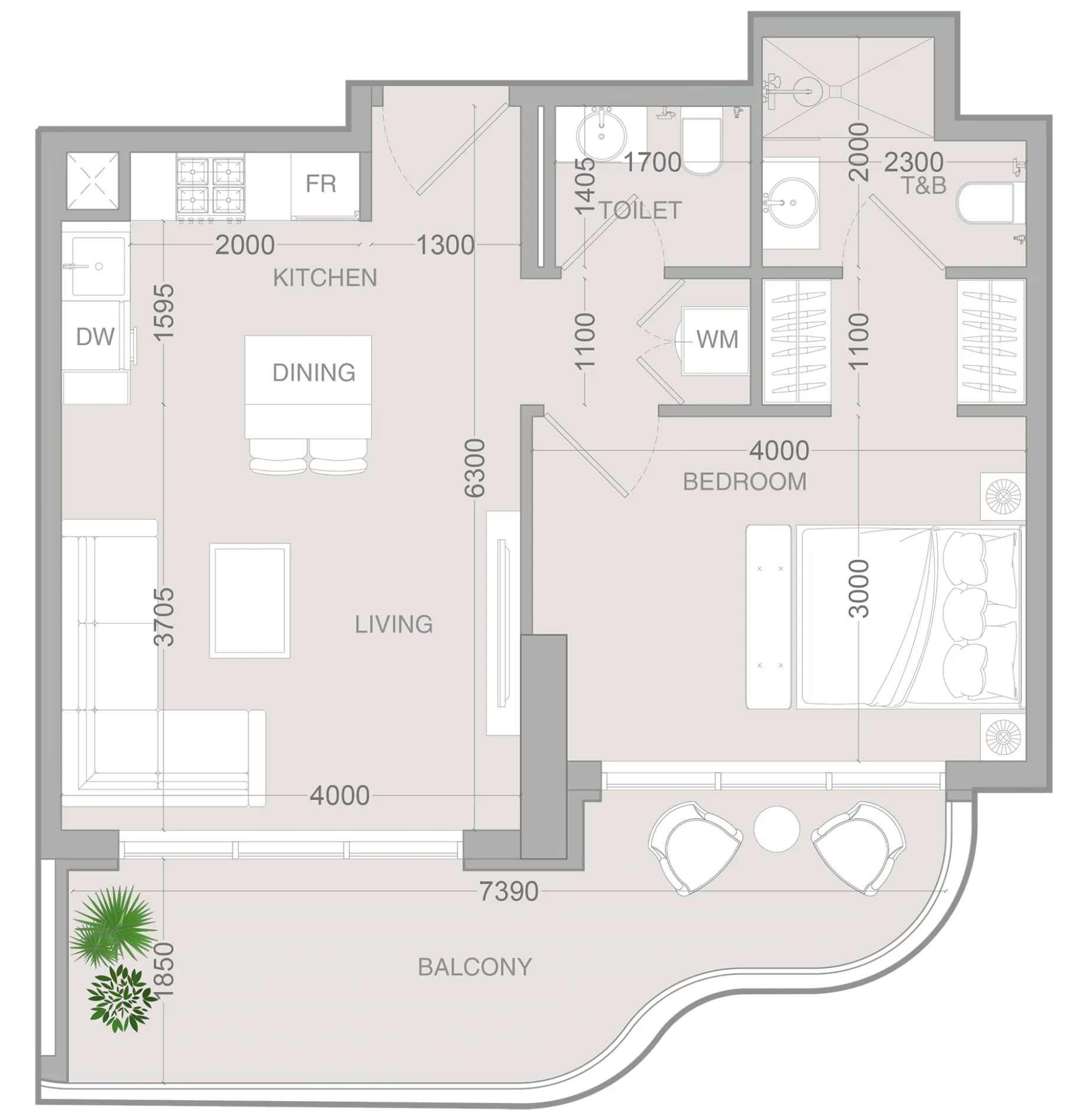 1 BR layout at ALTA V1EW